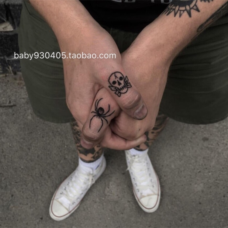 花臂少女tattoo x156 手绘 暗黑系列蜘蛛骷髅手指纹身贴