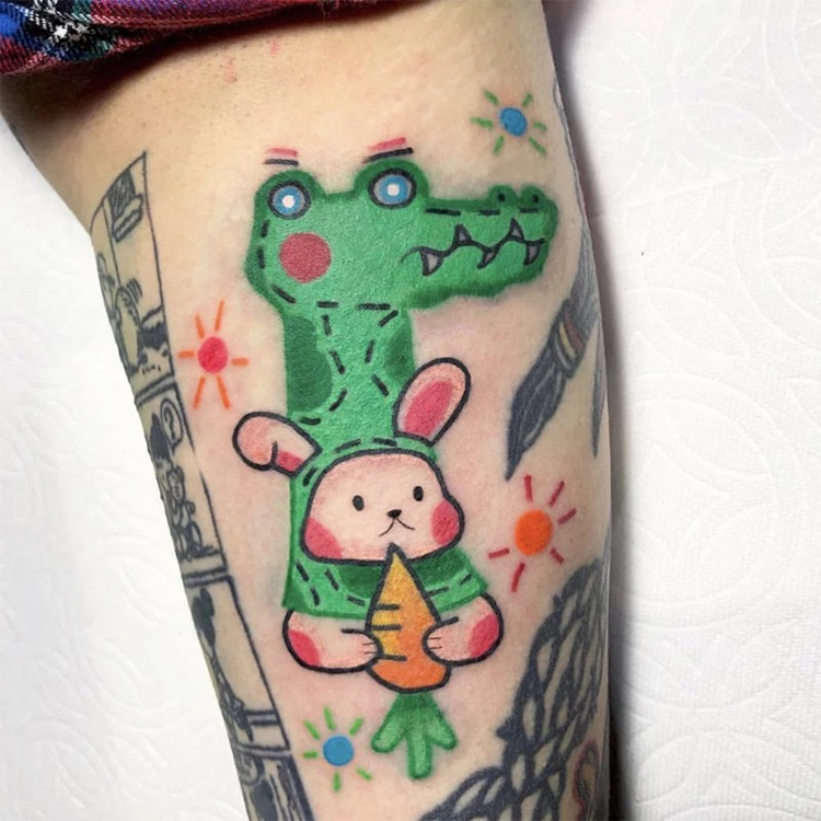 花臂少女TATTOO 108 可爱小兔子鳄鱼纹身贴 可贴手机壳