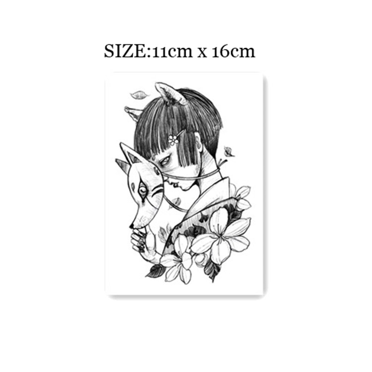 12月01日最新优惠花臂少女 X208 日系黑白浮世绘半臂 面具少女花朵纹身贴 防水刺青