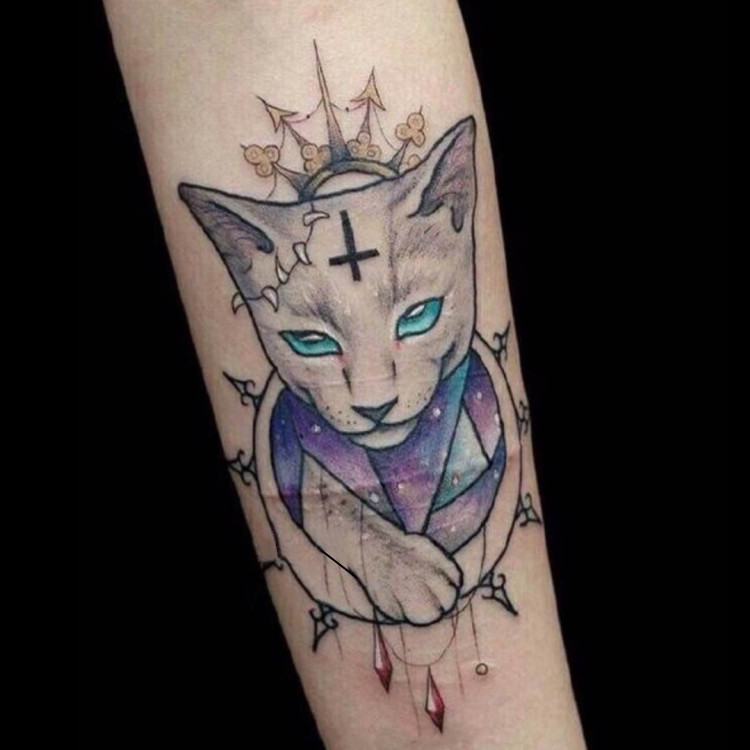 花臂少女tattoo d60 x90 十字架 猫头 new school纹身贴 贴纸贴饰
