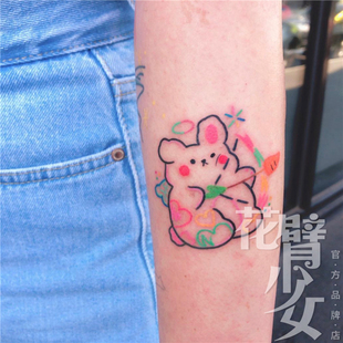 韩系泫雅风可爱熊熊红萝卜兔兔少女纹身贴 花臂少女TATTOO 193