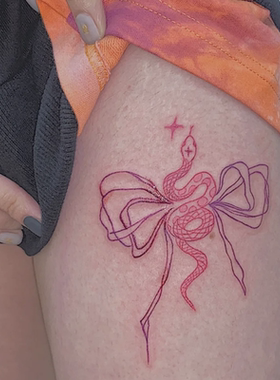 花臂少女TATTOO X319 彩色绑带蝴蝶结小粉蛇大腿少女软妹纹身贴