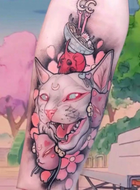 花臂少女TATTOO  Z25 ins超火日系浮世绘斯芬克斯猫咪软妹纹身贴