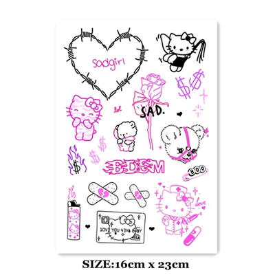 花臂少女日系火焰多图拼接纹身贴