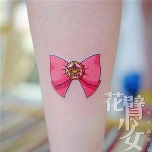 刺青防水 美少女变身器粉色蝴蝶结可爱纹身贴 139 花臂少女TATTOO