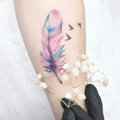 花臂少女TATTOO 69 羽毛飞燕唯美肩膀锁骨少女纹身贴可贴手机壳