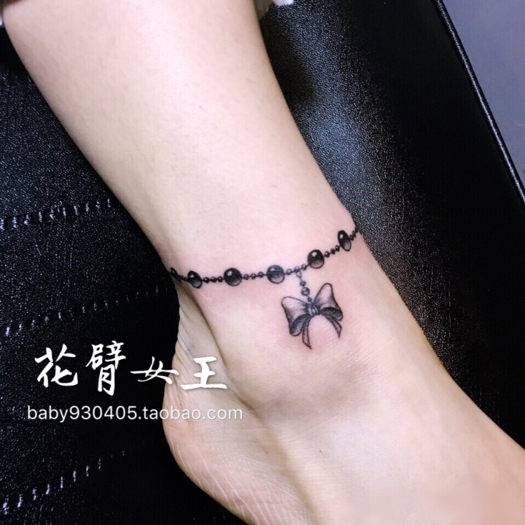 花臂少女TATTOO X119  黑白蝴蝶结脚链软妹纹身贴一张3个