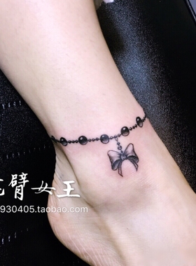 花臂少女TATTOO X119  黑白蝴蝶结脚链软妹纹身贴一张3个