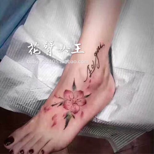 花臂女王TATTOO QUEEN D33 手绘性感樱花脚背花朵字母逼真纹身贴 - 封面