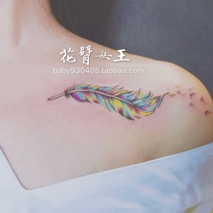 花臂少女d96 x205 s51肩膀羽毛性感纹身贴饰品 贴纸 贴饰可贴玻璃