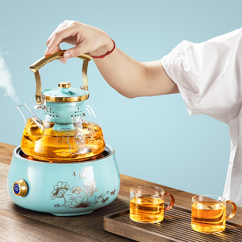 速发唐丰电陶炉煮茶器玻璃煮茶壶烧水壶全自动蒸汽煮茶炉家用煮茶