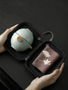 唐风宋云经典汝窑便携式郊游茶具户外旅行茶具一壶两杯露营式茶具