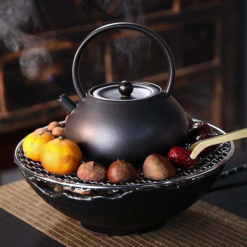 冬天围炉煮茶烤火炉套装烤红薯电烤炉家用室内黑晶炉煮茶器具全套