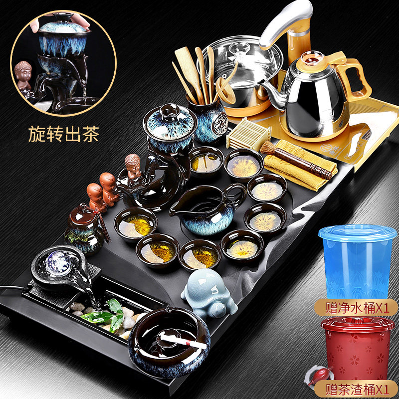 速发乌金茶茶盘懒人石磨茶家套装具用客厅功夫茶台办公茶壶石杯A