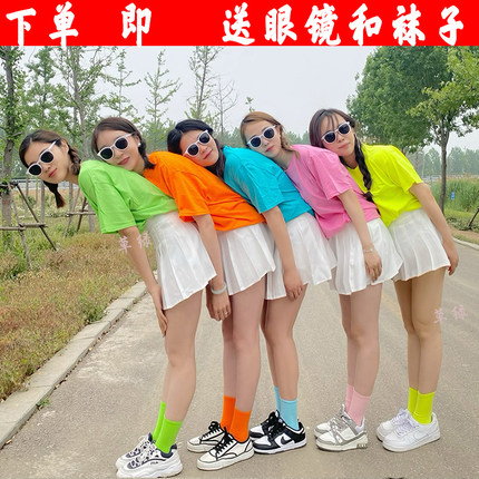 纯棉体恤2026夏季新款糖果色纯色姐妹短袖宽松T恤女闺蜜旅游班服