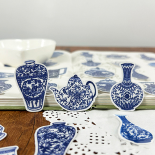 手账贴纸中国风青花瓷古风DIY装 饰手机壳电脑IPAD防水素材贴画