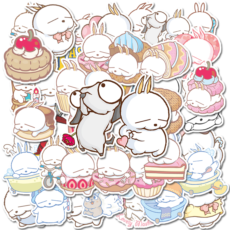 60张流氓兔卡通手账贴纸装饰手机贴画电脑笔记ipad素材贴diy防水