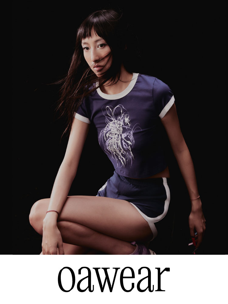 OAWEAR2023夏季圆领美式复古蓝白显瘦短袖T恤修身女款上衣短裤