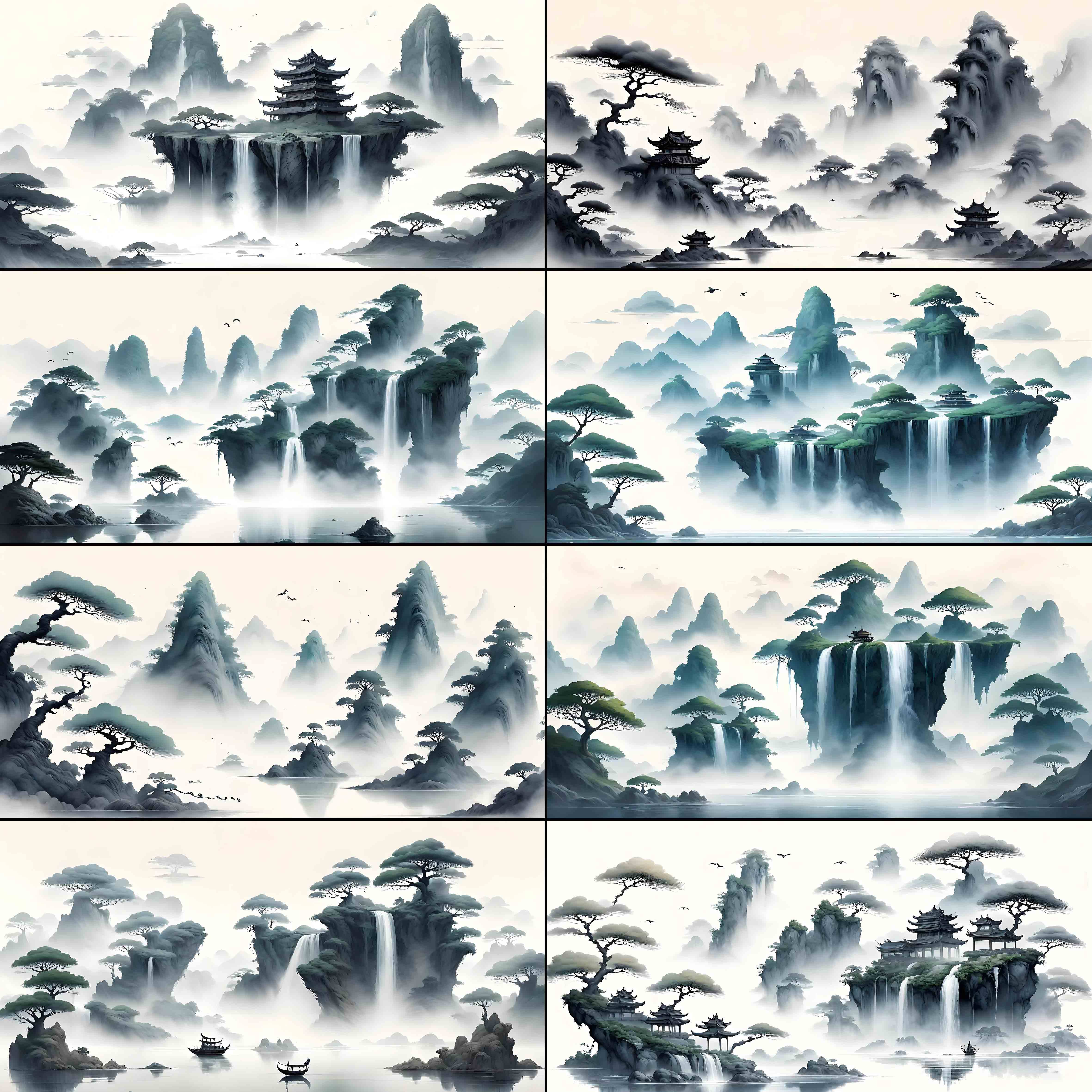新款鱼缸背景壁纸定制国风水墨山水风景贴画缸外贴自粘装饰背景画
