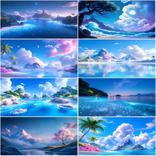 鱼缸背景贴画蓝天白云天空之镜鱼缸造景水族箱贴纸海底风景装饰贴