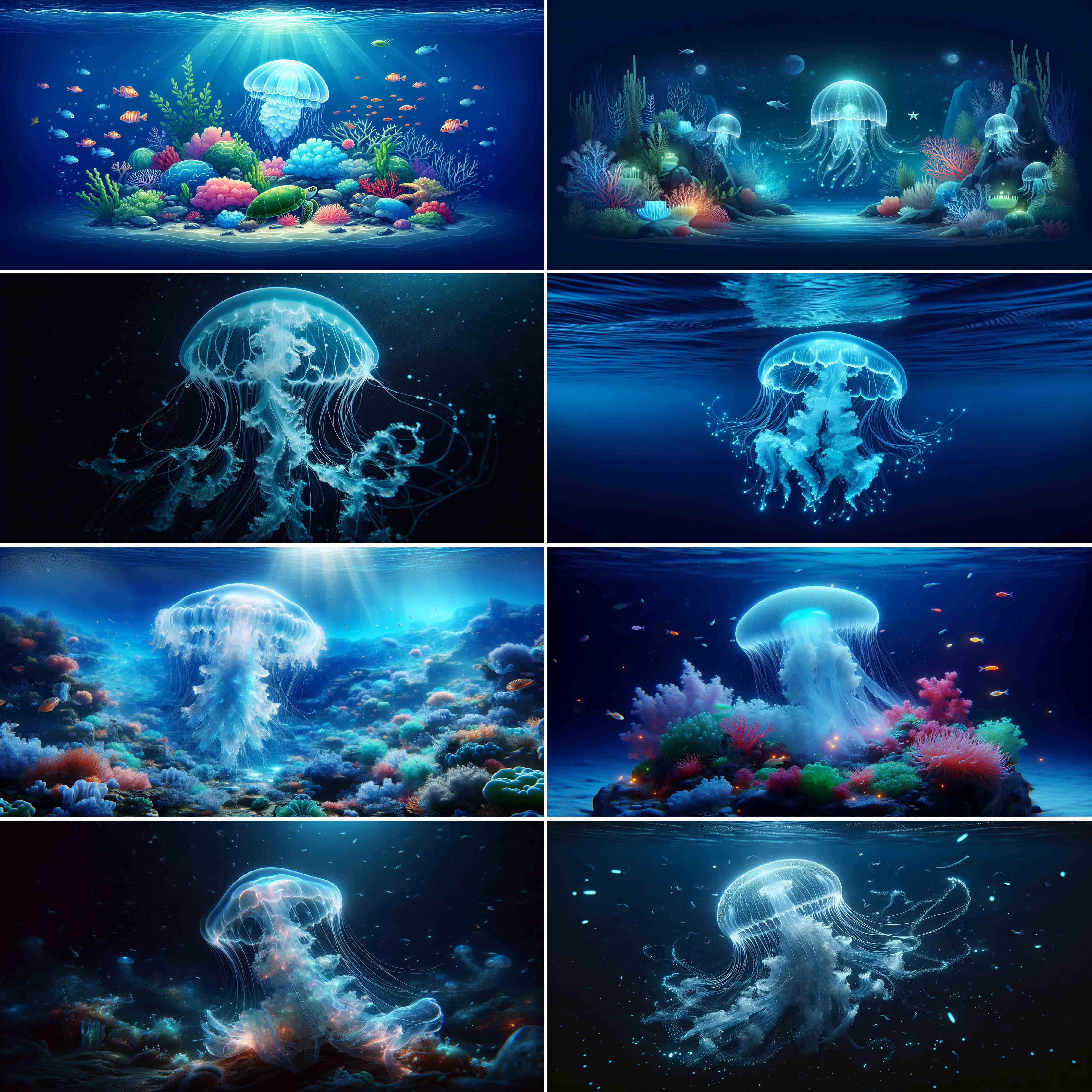 鱼缸背景贴纸壁纸水族箱造景缸外自粘贴画海底水母画定制海底世界