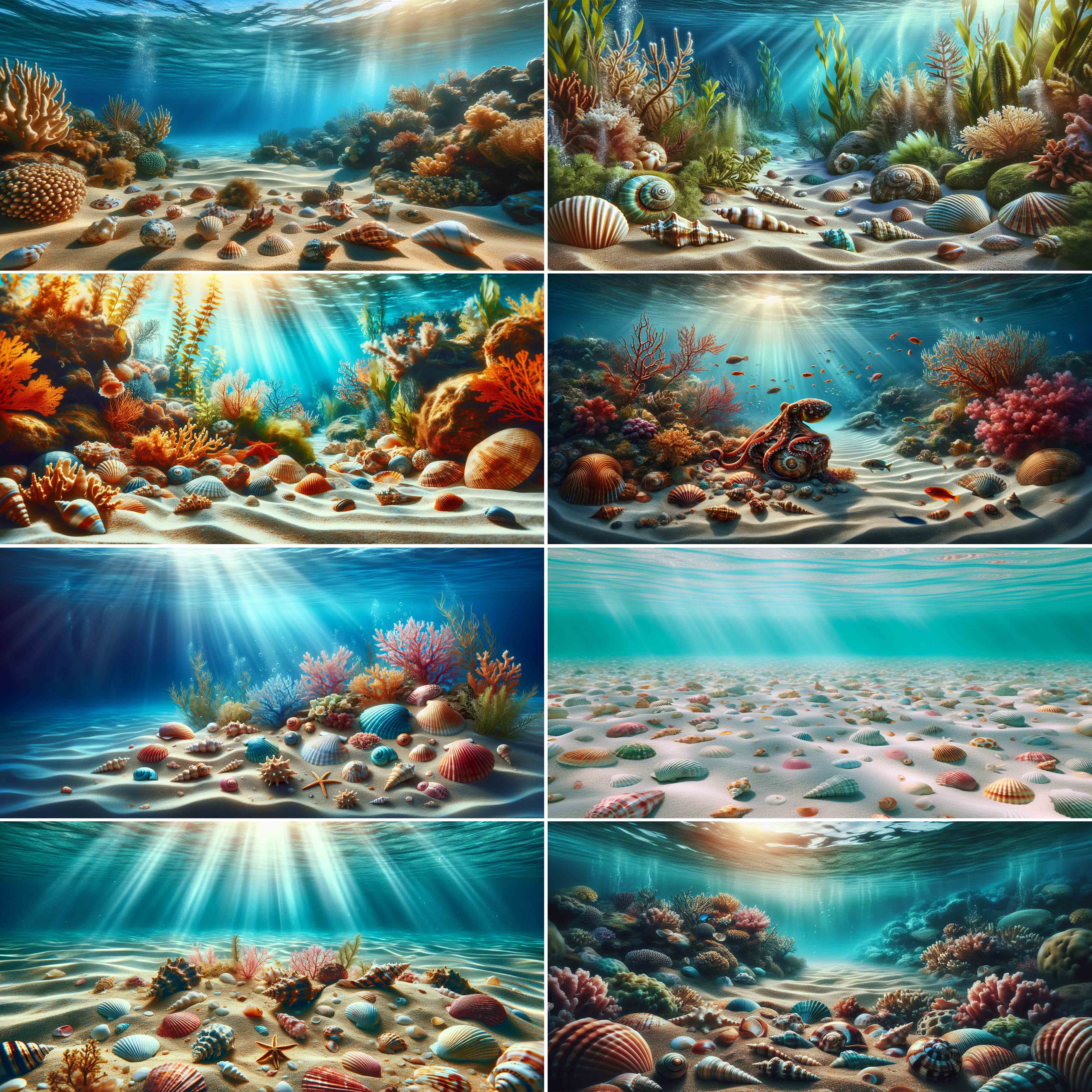 海底贝壳高清鱼缸AI创意背景贴纸壁纸装饰布景画正胶自粘外贴定制图片