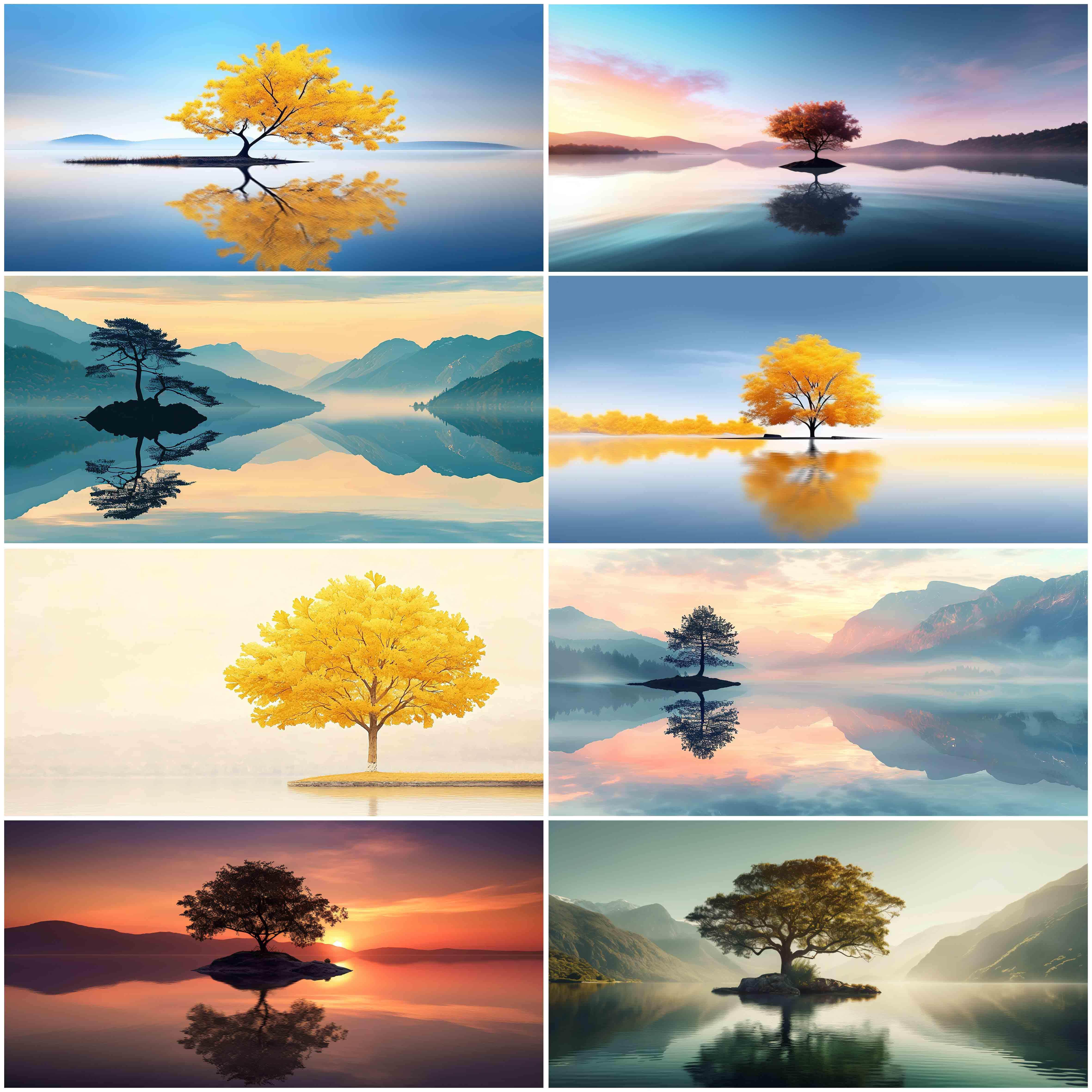 鱼缸背景贴画湖泊海景风景图