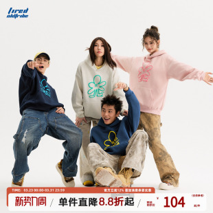 oversize上衣百搭长袖 TIRED国潮美式 潮流连帽卫衣情侣加绒套头衫