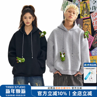 上衣 cleanfit连帽卫衣情侣街头宽松套头衫 TIRED春季 小众设计短款