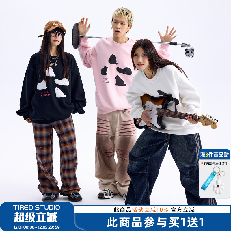 印花TIRED宽松圆领卫衣