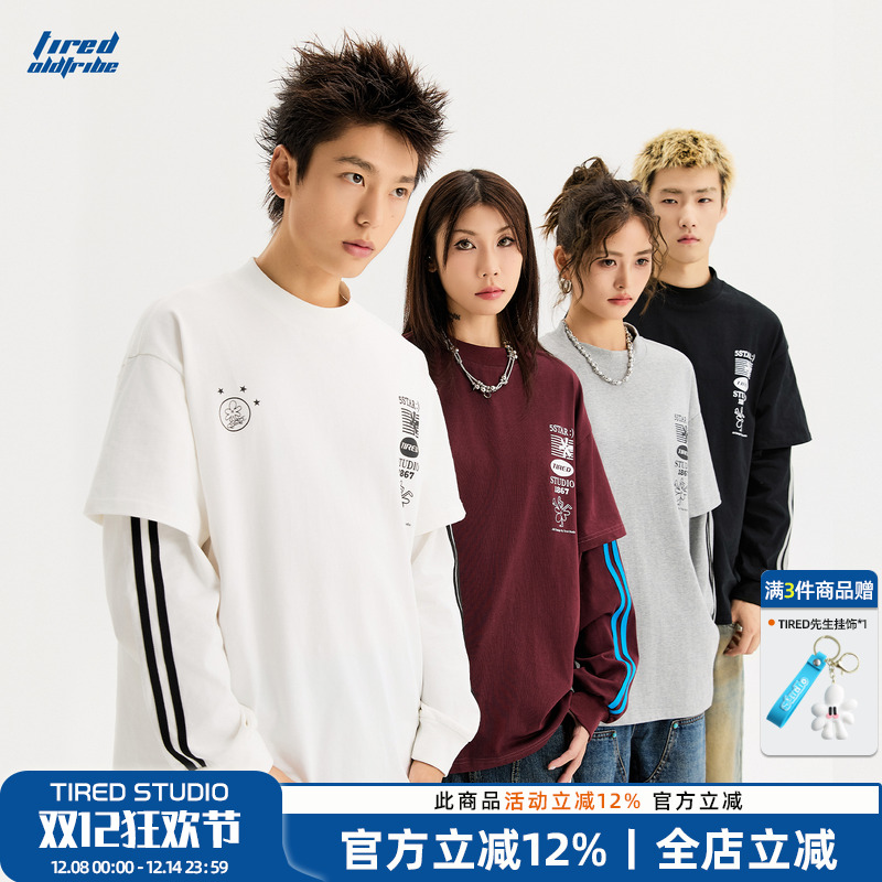 TIRED初秋美式潮流运动长袖t恤潮