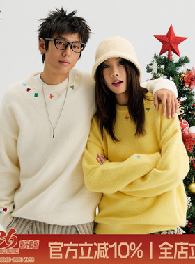 TIRED美式潮流领口设计感马海毛毛衣秋冬季情侣宽松线衣休闲上衣