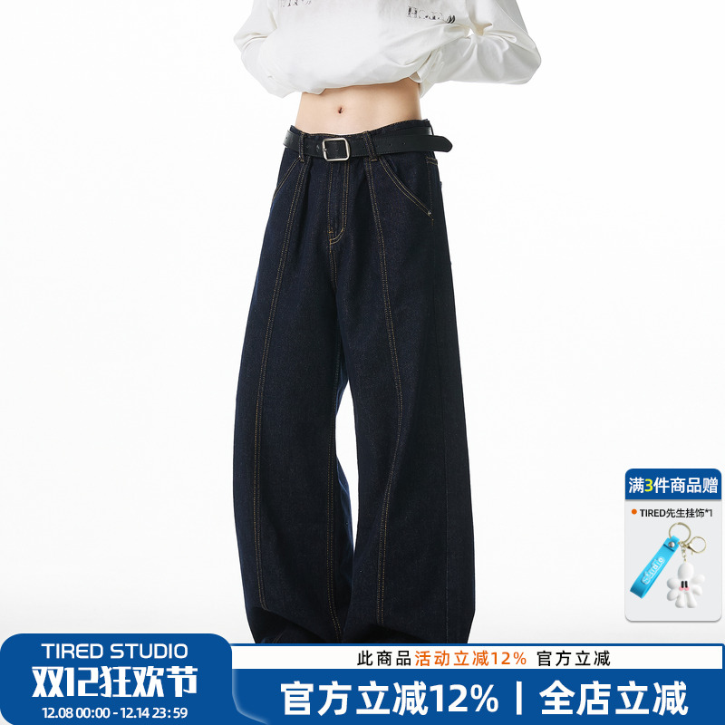 TIRED宽松潮流直筒牛仔裤