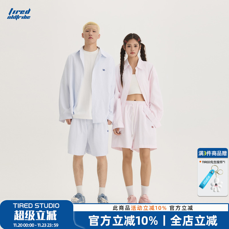 TIRED宽松潮流长袖衬衫短裤