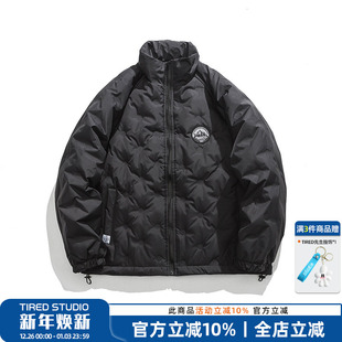 白鸭绒立领保暖外套街头宽松休闲棉服男 羽绒服男冬季 美式 潮牌工装