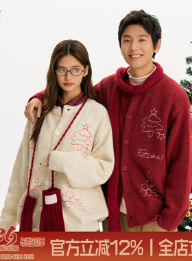 TIRED美式复古圣诞针织开衫毛衣秋冬季情侣款慵懒风针织衫外套潮