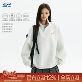 TIRED美式 上衣 宽松长袖 潮牌格子拼接半拉链套头衫 卫衣春秋情侣款