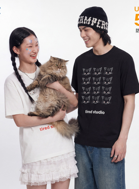 【宠物计划】单行者美式复古卡通猫咪短袖t恤夏季凉感抗菌上衣tee