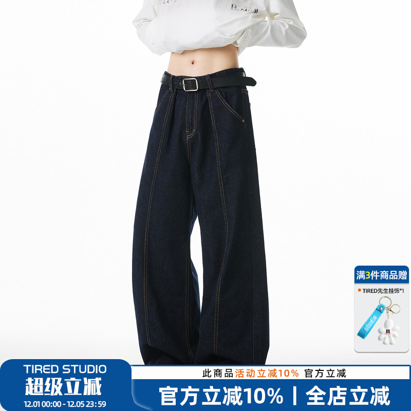 TIRED宽松潮流直筒牛仔裤