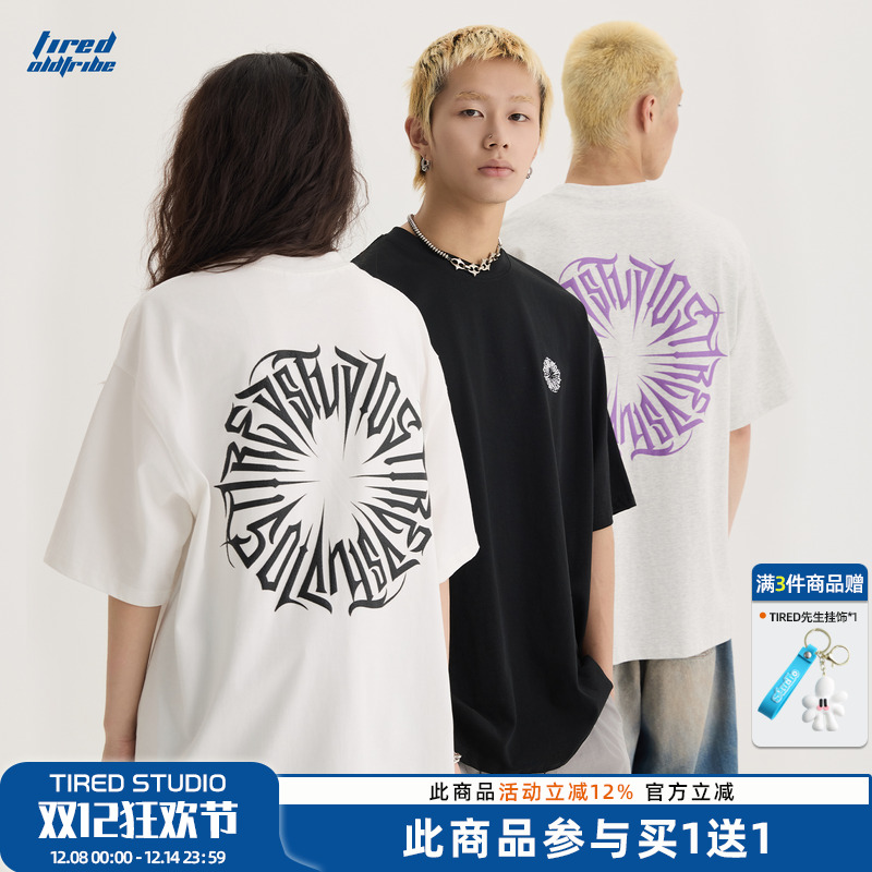 TIRED宽松印花短袖T恤