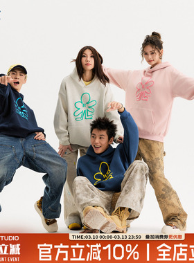 TIRED国潮美式潮流连帽卫衣情侣加绒套头衫oversize上衣百搭长袖