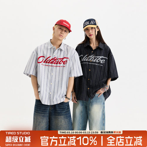 TIRED宽松潮流短袖衬衫