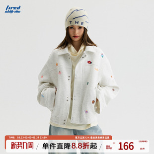 TIRED美式 情侣高级感宽松外套休闲翻领上衣潮 复古小刺绣夹克秋季