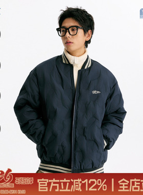 TIRED美式菱形格90白鸭绒棒球领羽绒服冬季情侣宽松保暖上衣外套