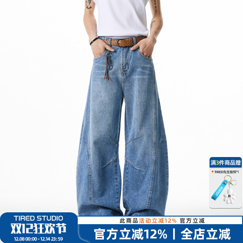 TIRED潮流直筒宽松牛仔裤