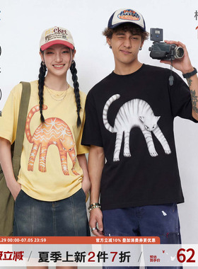 【宠物计划】单行者猫咪印花简约情侣短袖t恤夏季薄款街头上衣潮