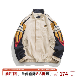 美式 情侣bf风拼色冲锋衣男上衣宽松休闲外套 潮牌立领夹克男春秋季