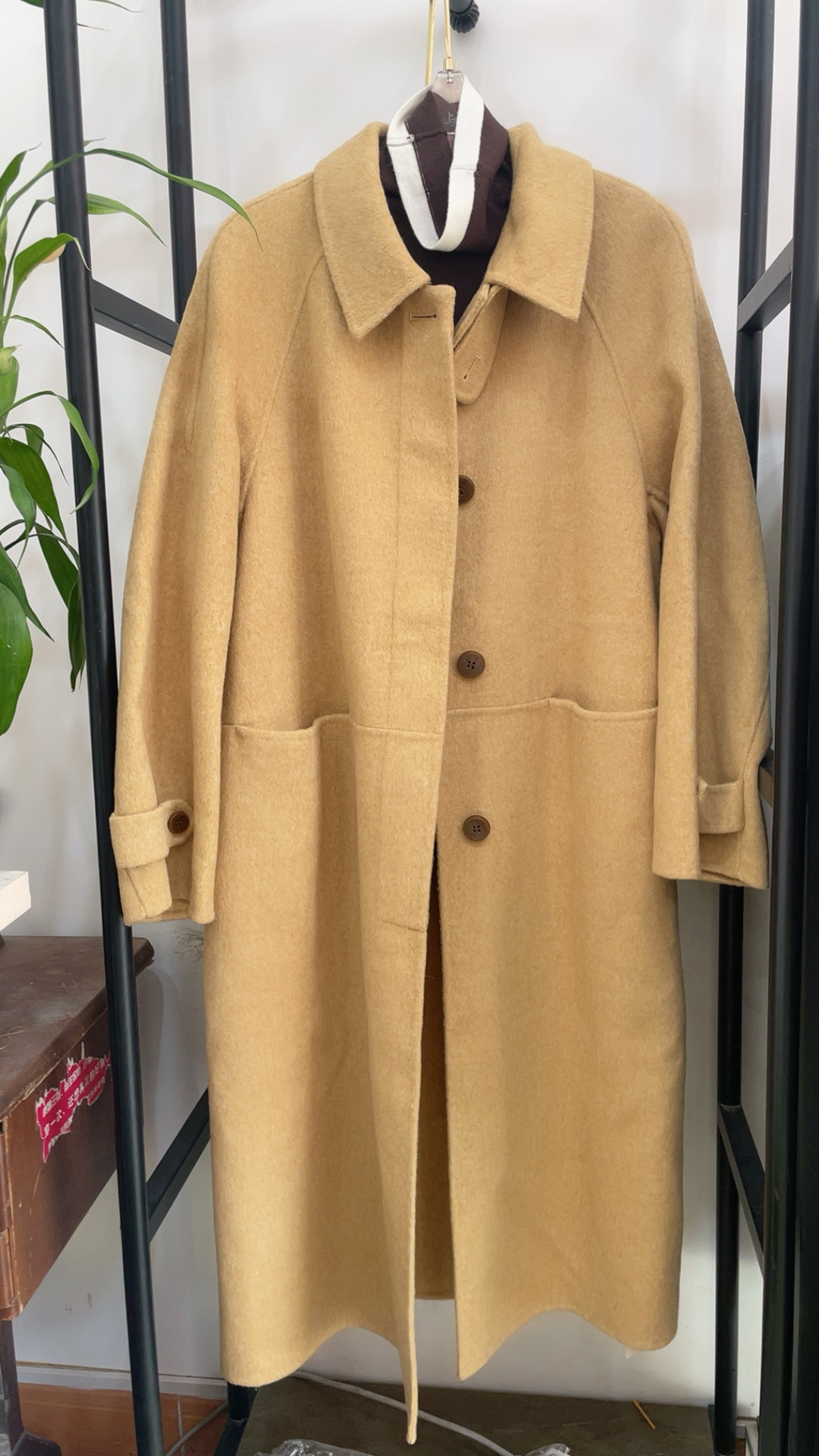 CMT1734S3637灰色断码双面呢混黄羊绒大衣黑长款纯色羊毛宽松特价