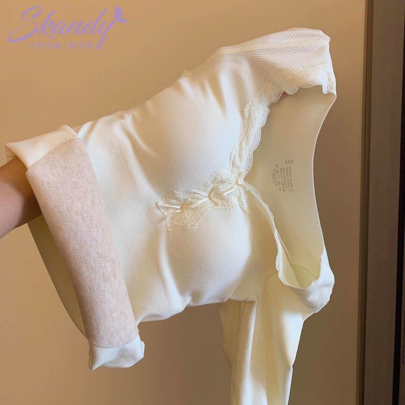 保暖内衣女士带胸垫加绒加厚发热绵羊毛打底衫无痕上衣秋衣裤冬季