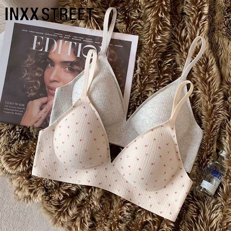 INXXSTREET小碎花水滴杯云朵无痕内衣女小胸聚拢防下垂收副乳文胸